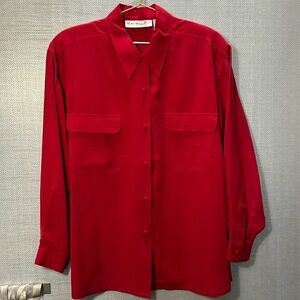 Peter Martin 100% Silk Red flowy button-down size Large
